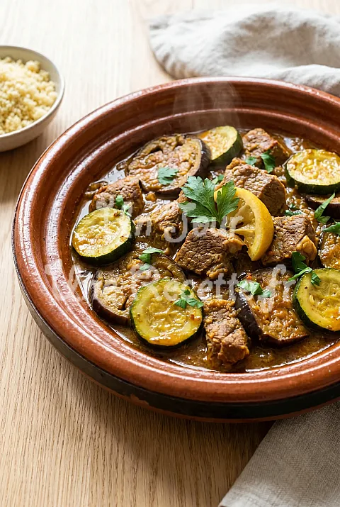 Photo de Tajine de veau aux aubergines et aux courgettes