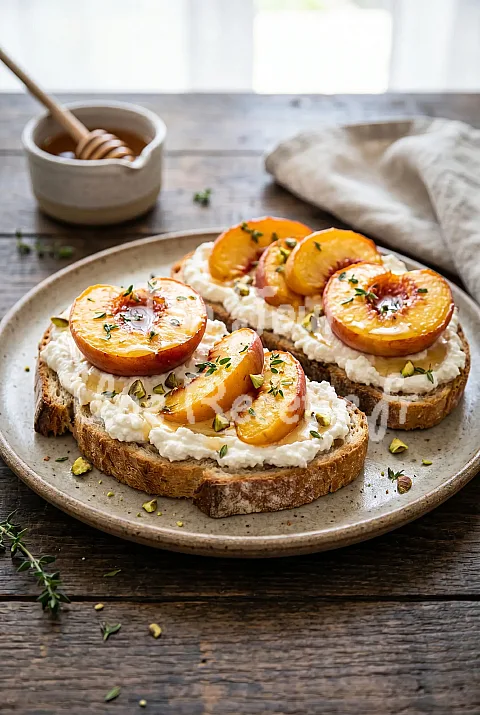 Photo de Tartines ricotta pêche miel