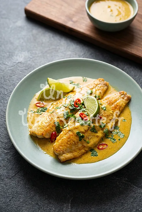 Photo de Truite pochée au lait de coco et au curry