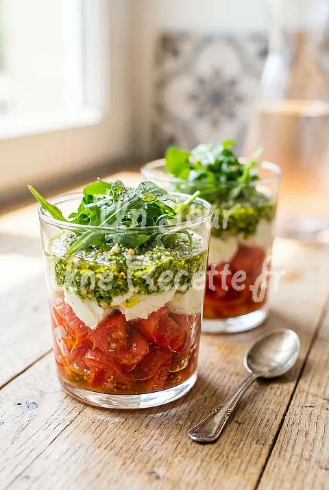Photo de Verrines de tomates, mozzarella et pesto