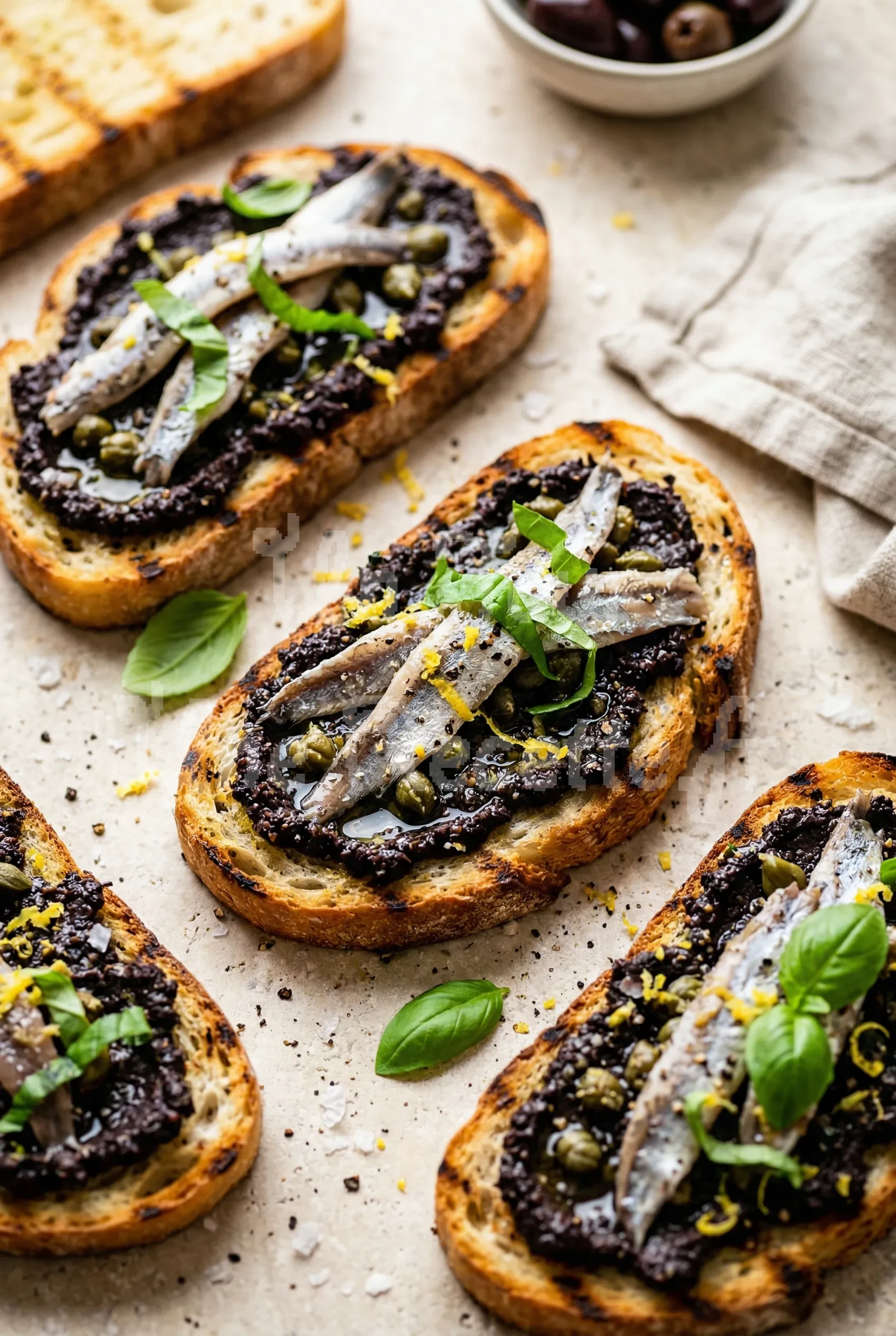 Photo de la recette Bruschetta à la tapenade d'olives noires et aux anchois