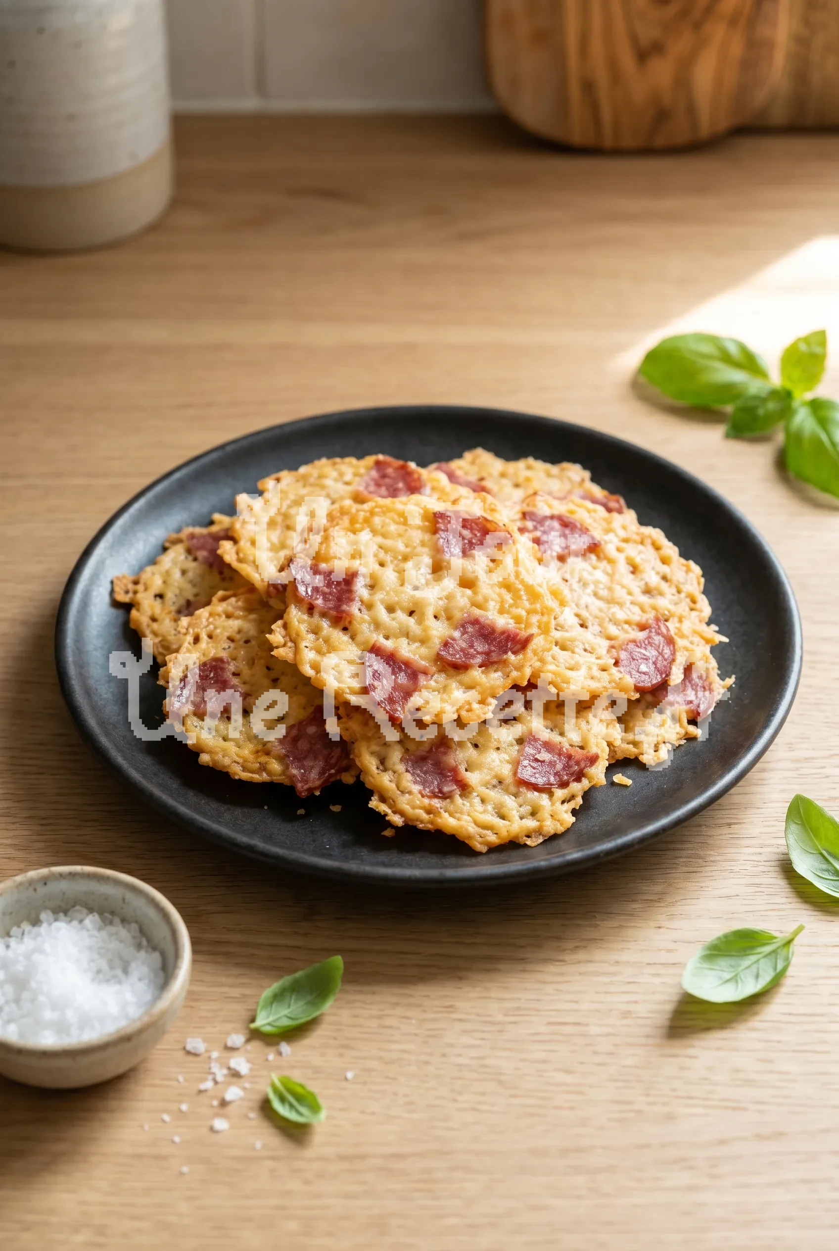 Photo de la recette Chips de parmesan au salami
