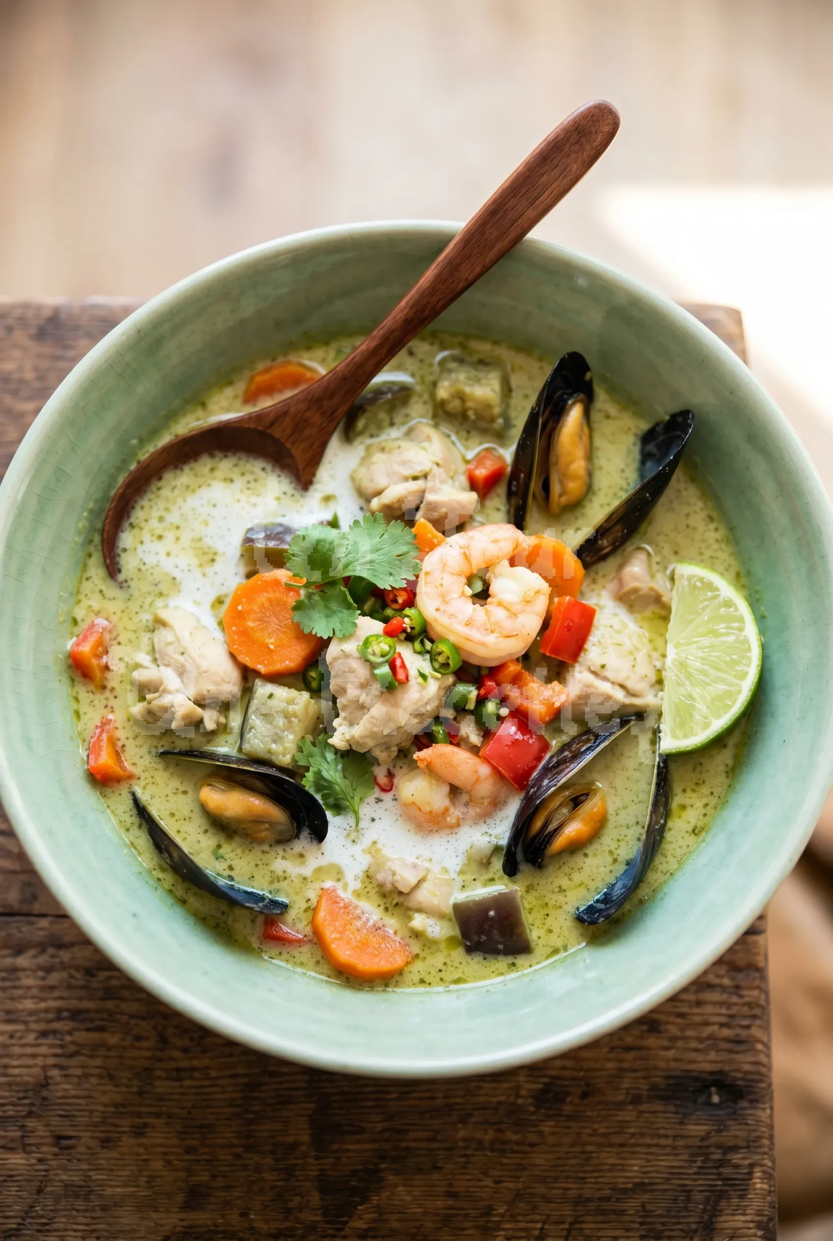 Photo de la recette Curry vert de fruits de mer et de légumes