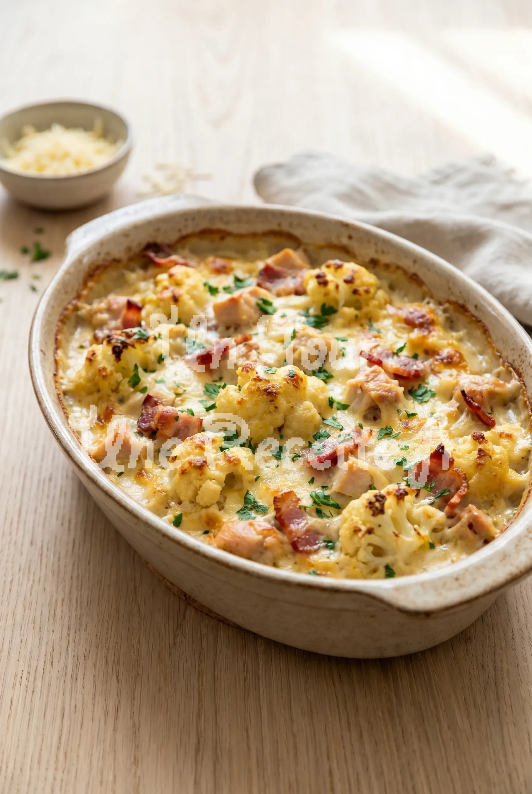 Photo de la recette Gratin de chou-fleur au poulet et bacon