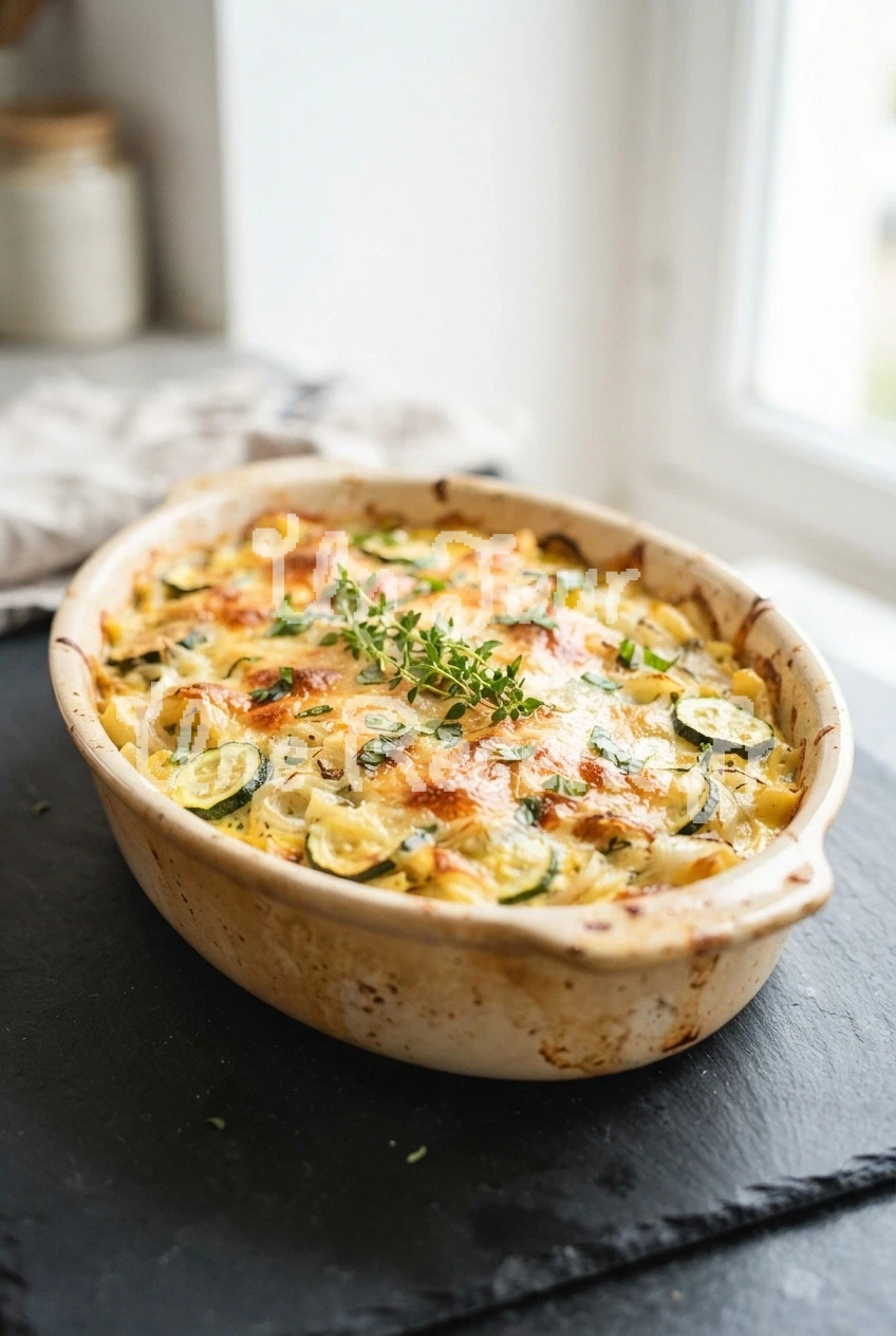 Photo de la recette Gratin de pâtes, courgettes et œufs