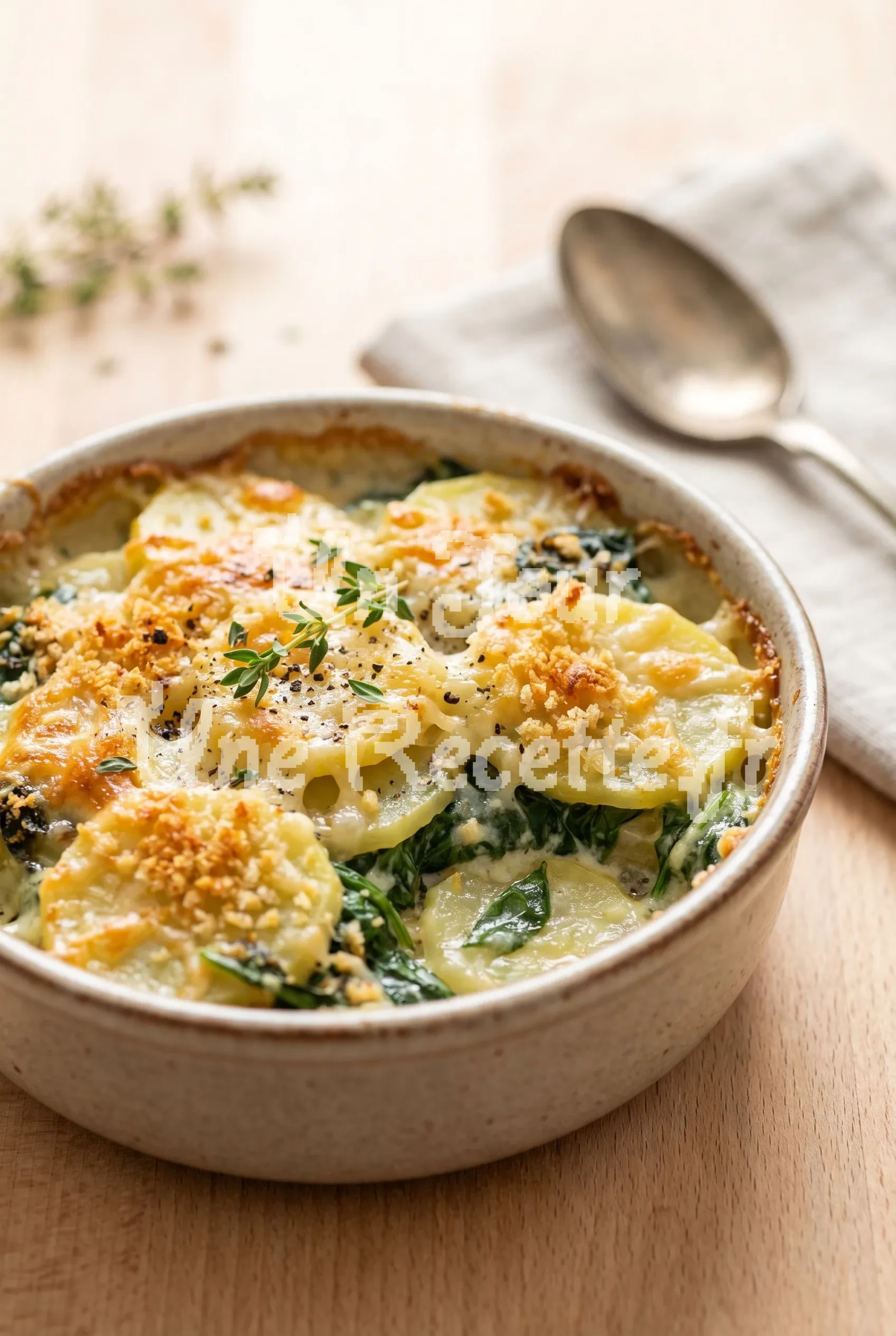 Photo de la recette Gratin de pommes de terre et d'épinards au four