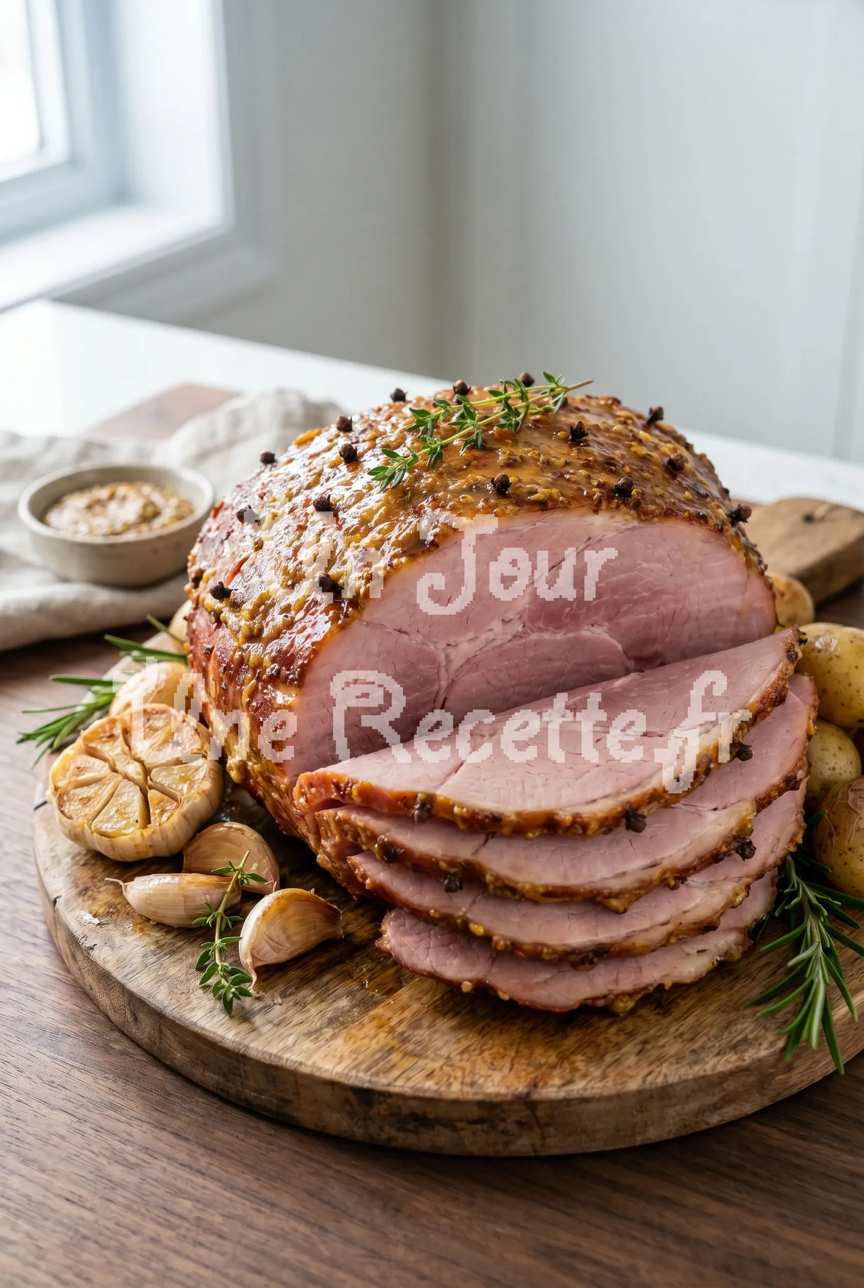 Photo de la recette Jambon rôti à l'ail et à la moutarde
