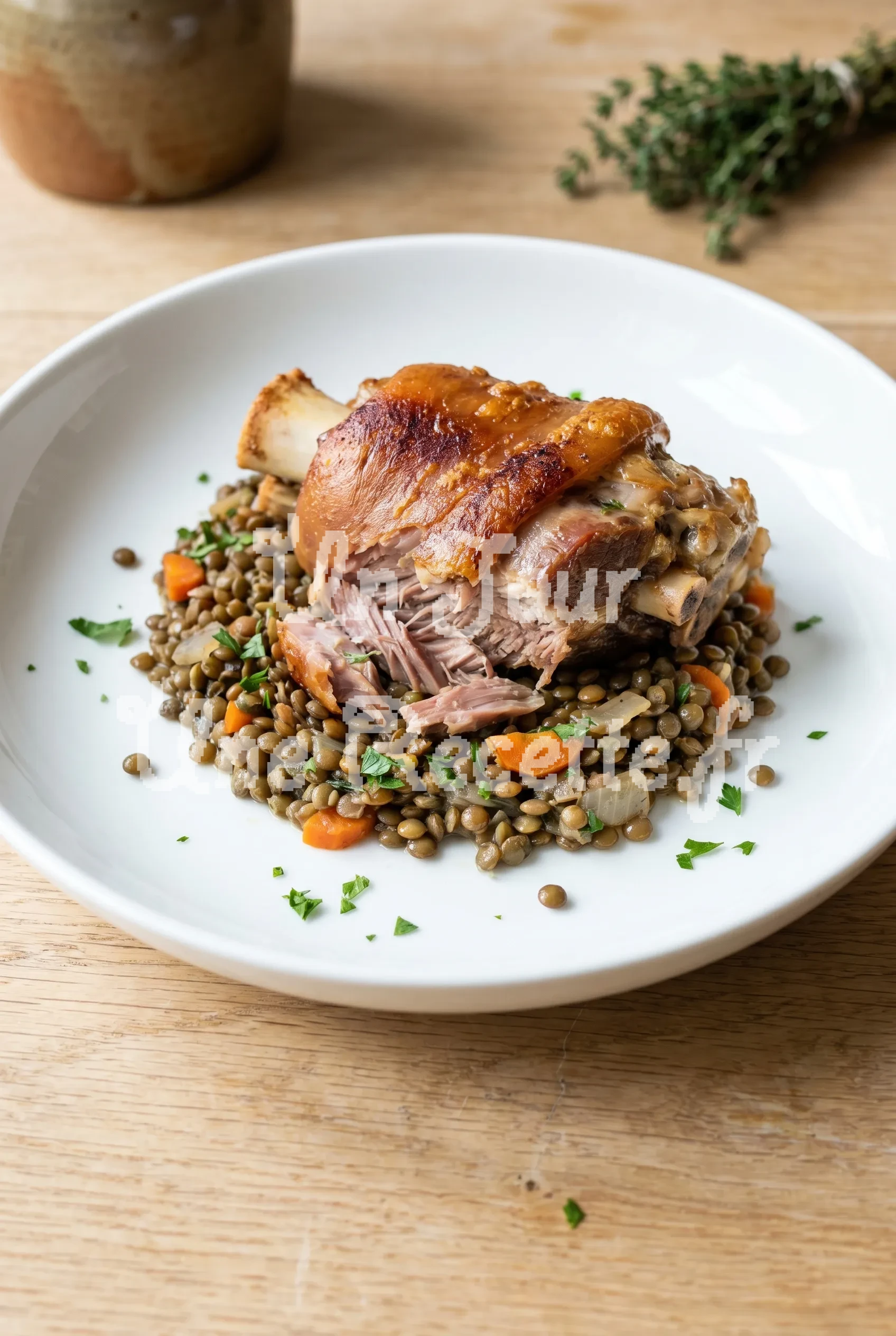 Photo de la recette Jarret de porc à l'ancienne et lentilles vertes