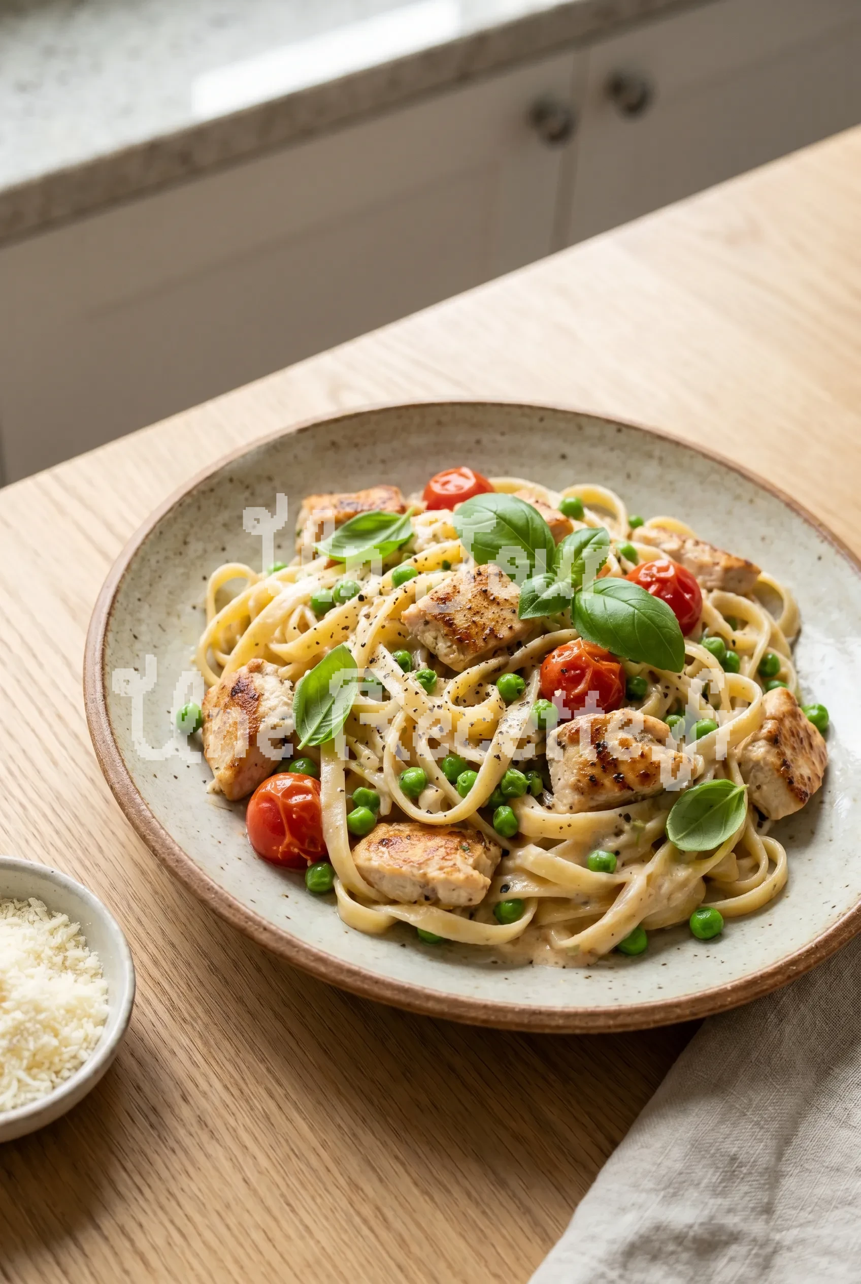 Photo de la recette One pot pasta au poulet et petits pois