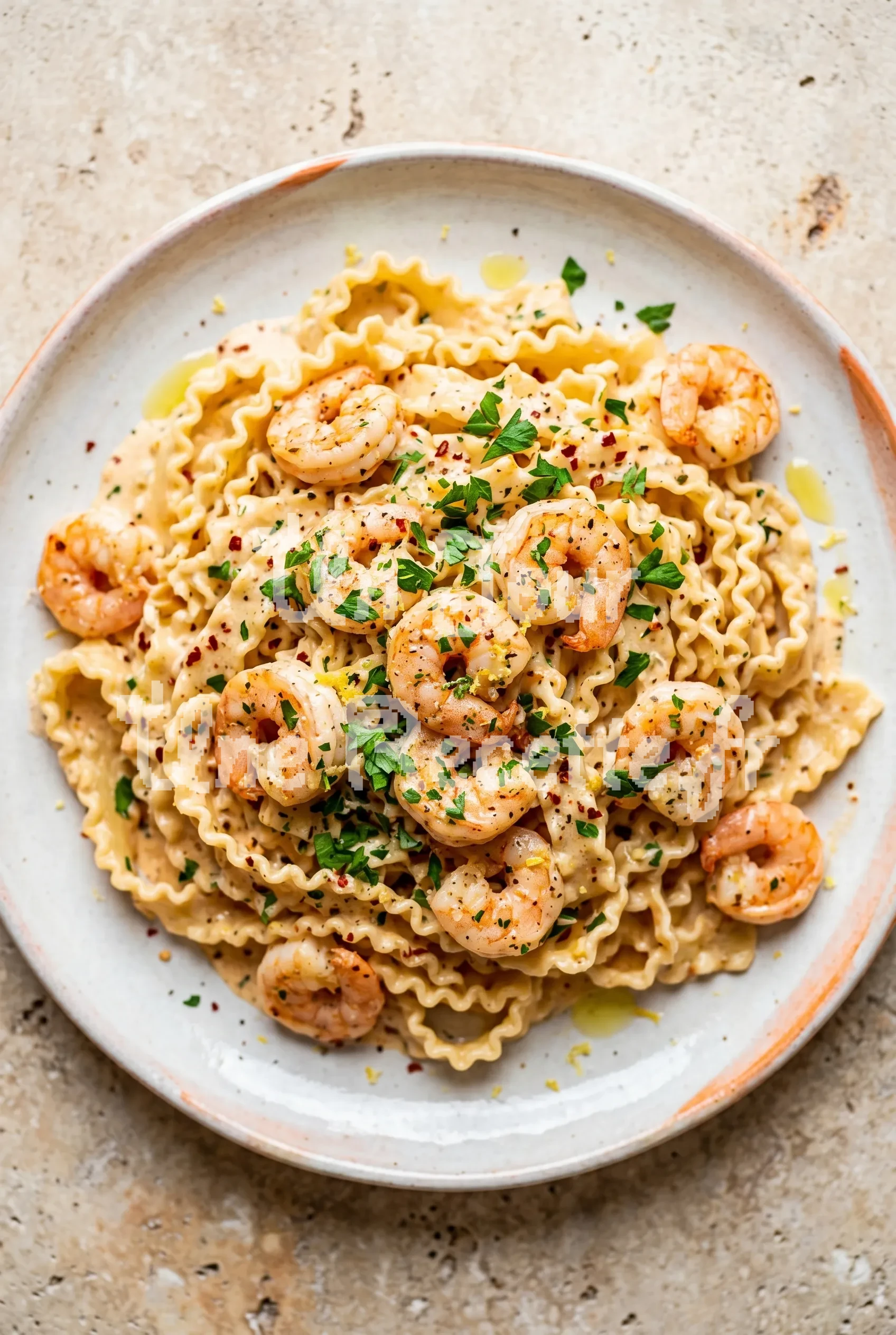 Photo de la recette Pâtes aux crevettes, sauce crème et piment