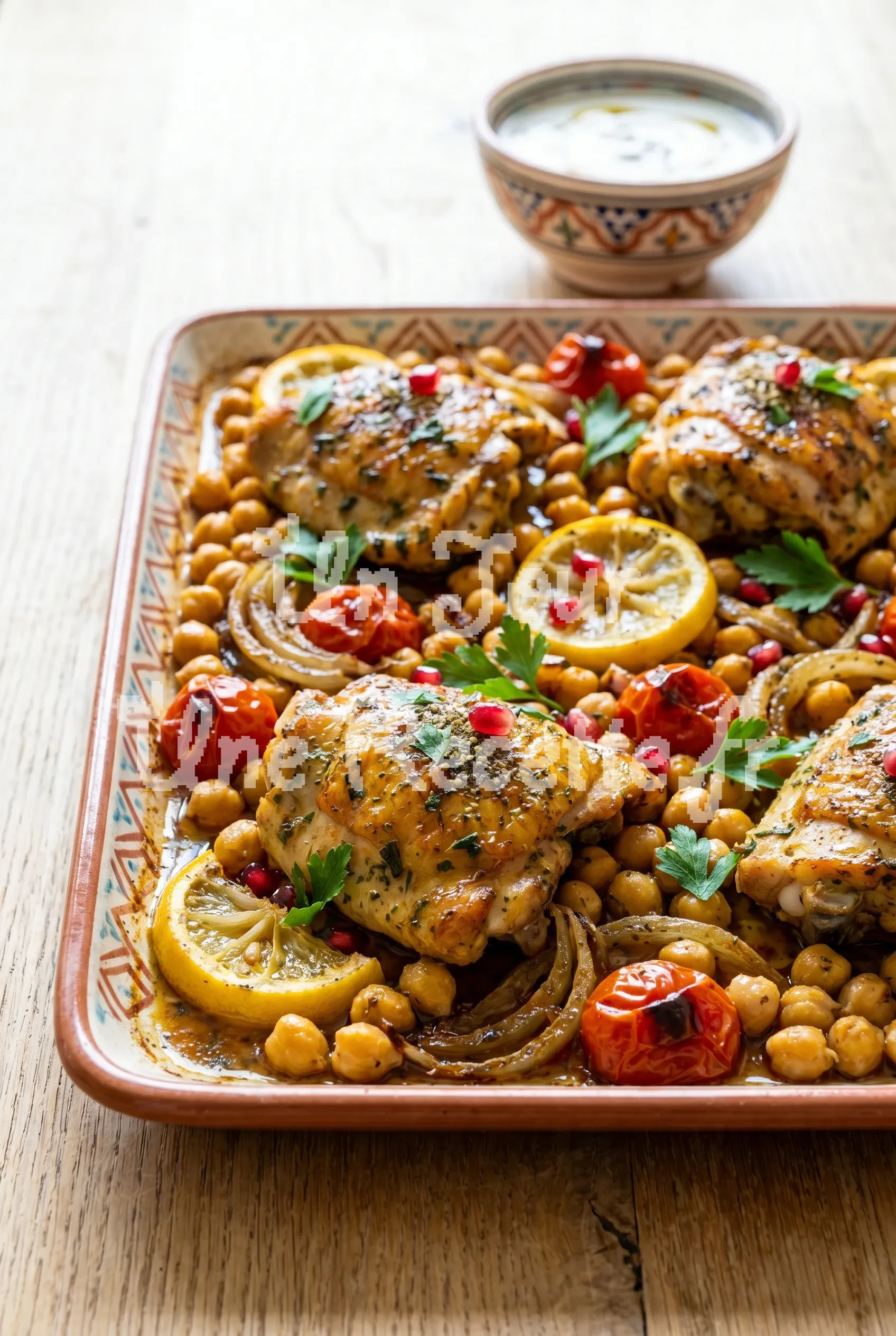 Photo de la recette Plaque de cuisses de poulet et pois chiches à la shish taouk