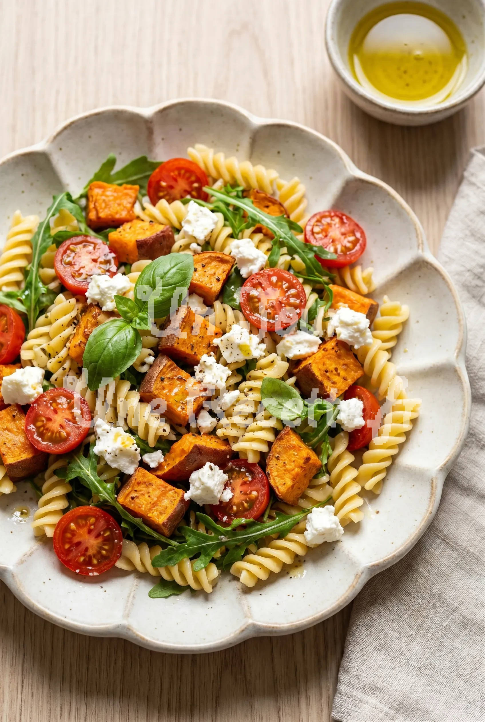 Photo de la recette Salade de pâtes aux patates douces, tomates et feta