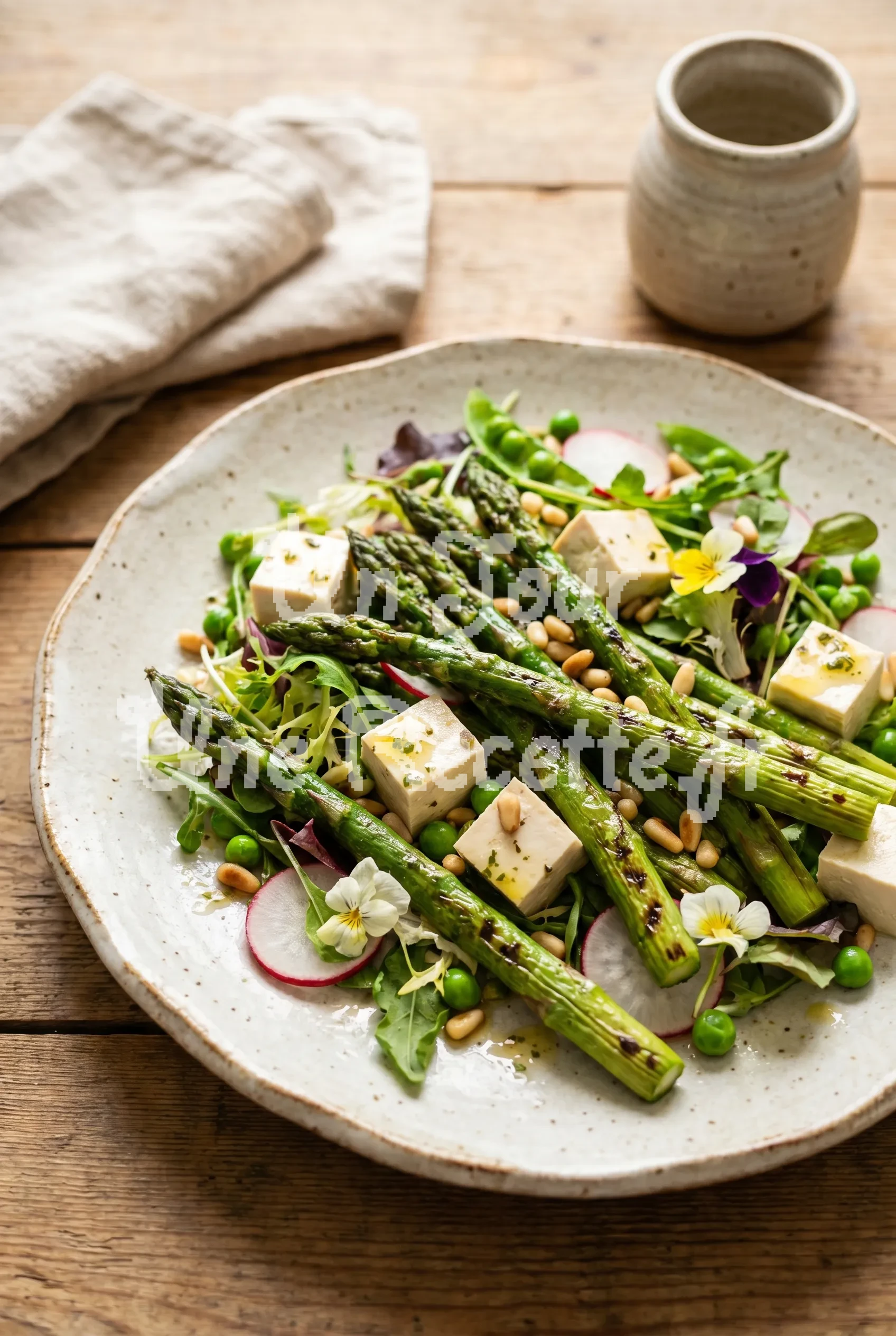 Photo de la recette Salade-repas aux asperges grillées et au tofu soyeux