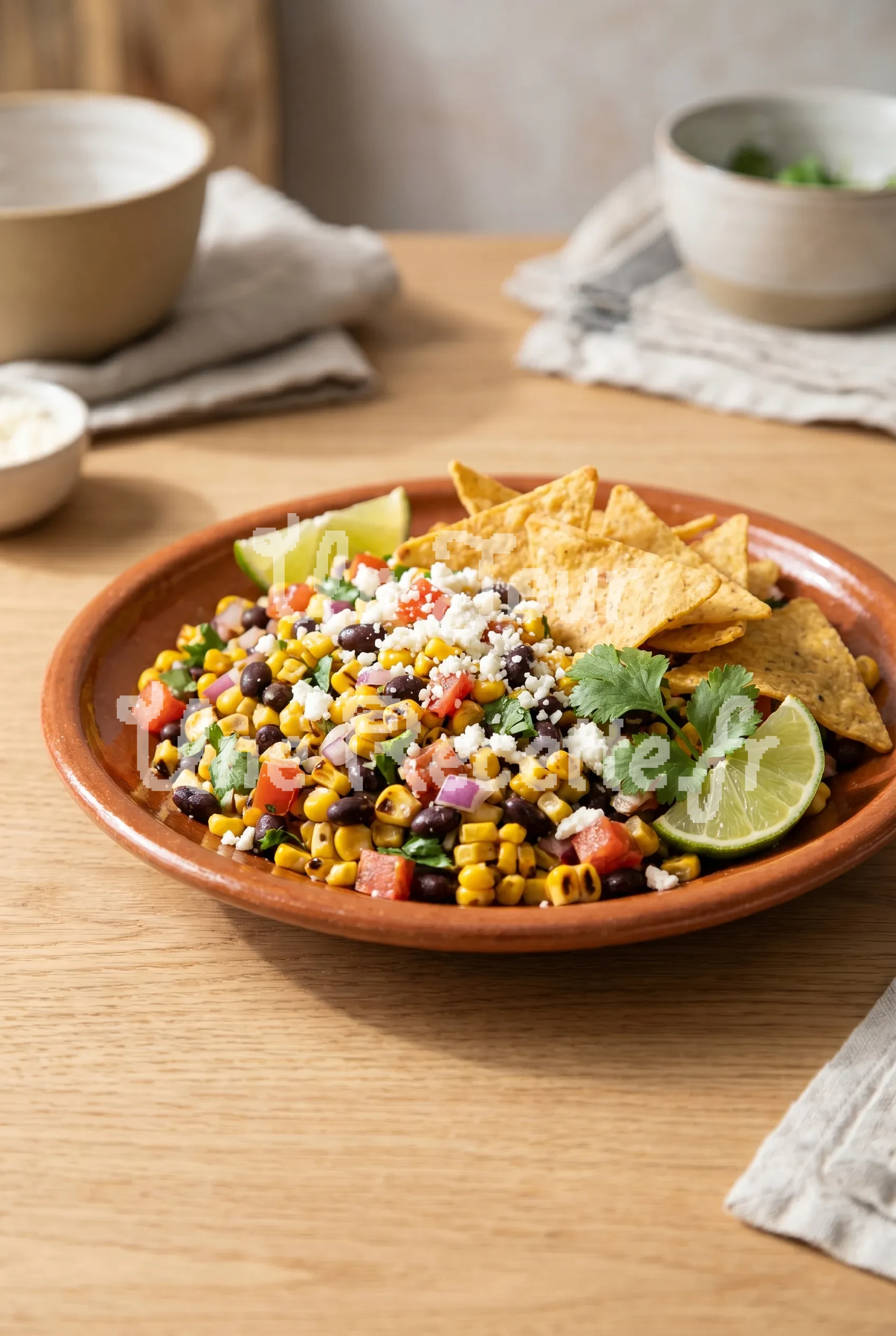 Photo de la recette Salade tiède de maïs et ses croustilles de tortillas