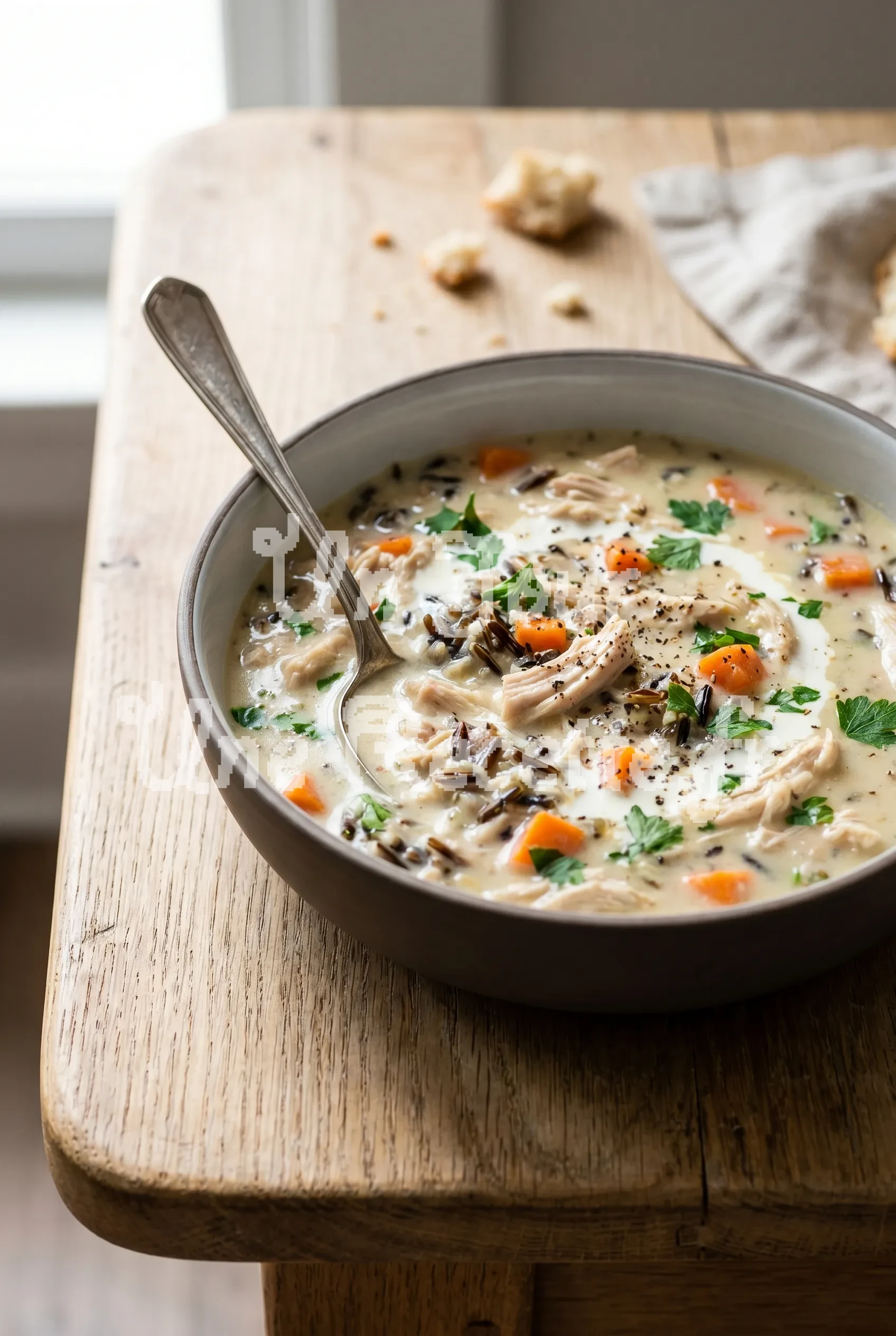 Photo de la recette Soupe crémeuse à la dinde et au riz sauvage