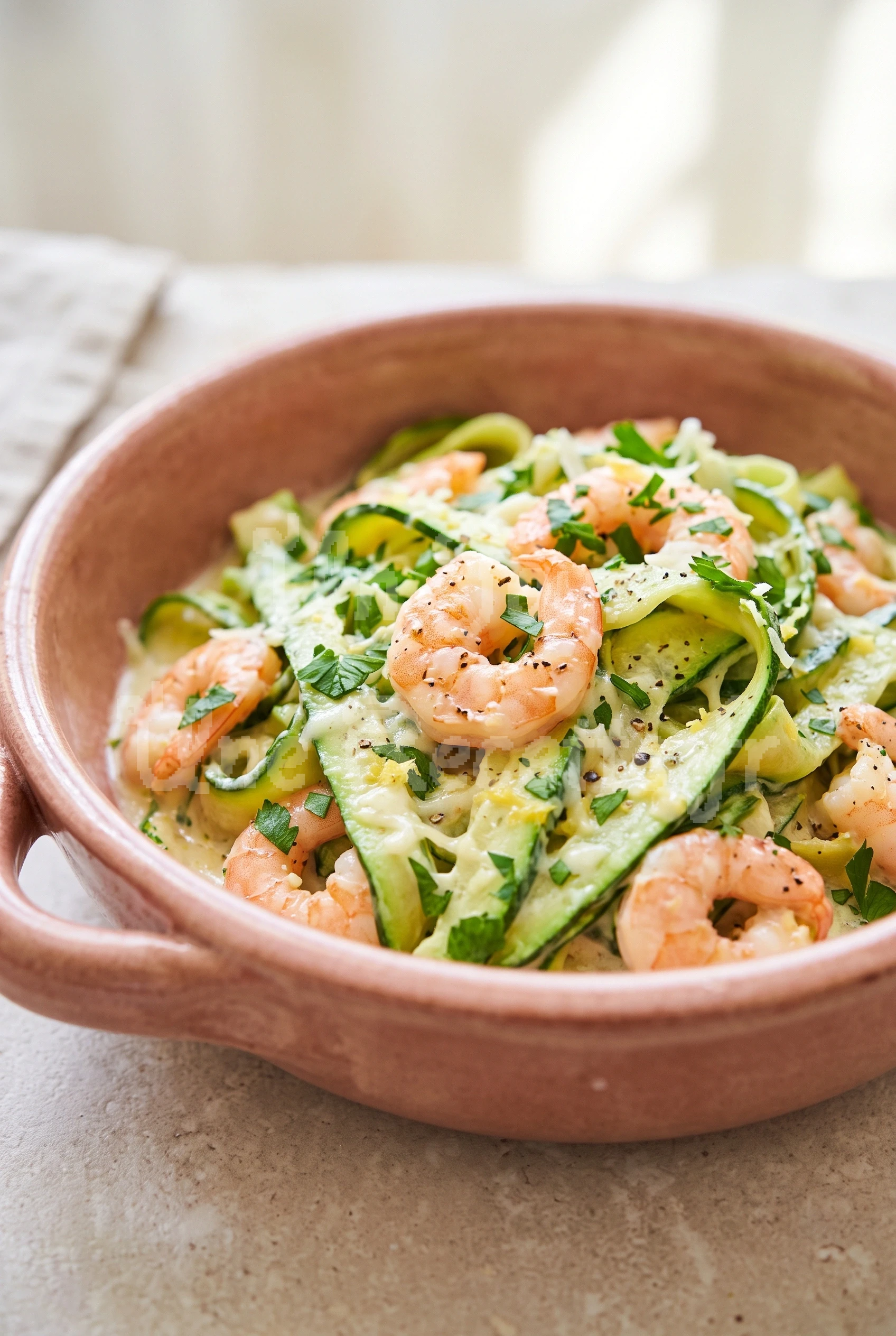 Photo de la recette Tagliatelles de courgettes aux crevettes