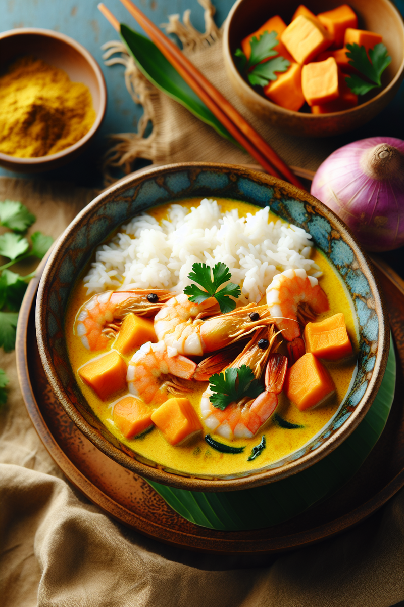 Photo de la recette Curry jaune de crevettes et de patates douces
