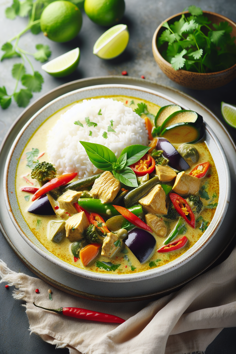 Photo de la recette Curry vert de poulet au lait de coco et aux légumes