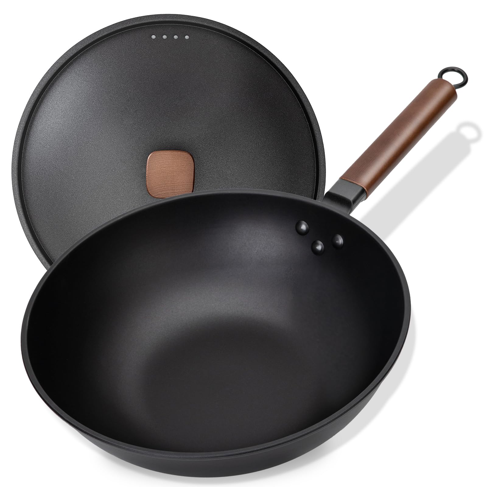 Jobin Wok 33 cm Acier Carbone avec Couvercle