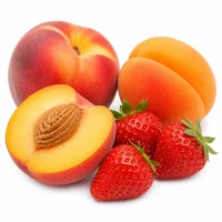 fruits de saison (pêches, abricots, fraises...)
