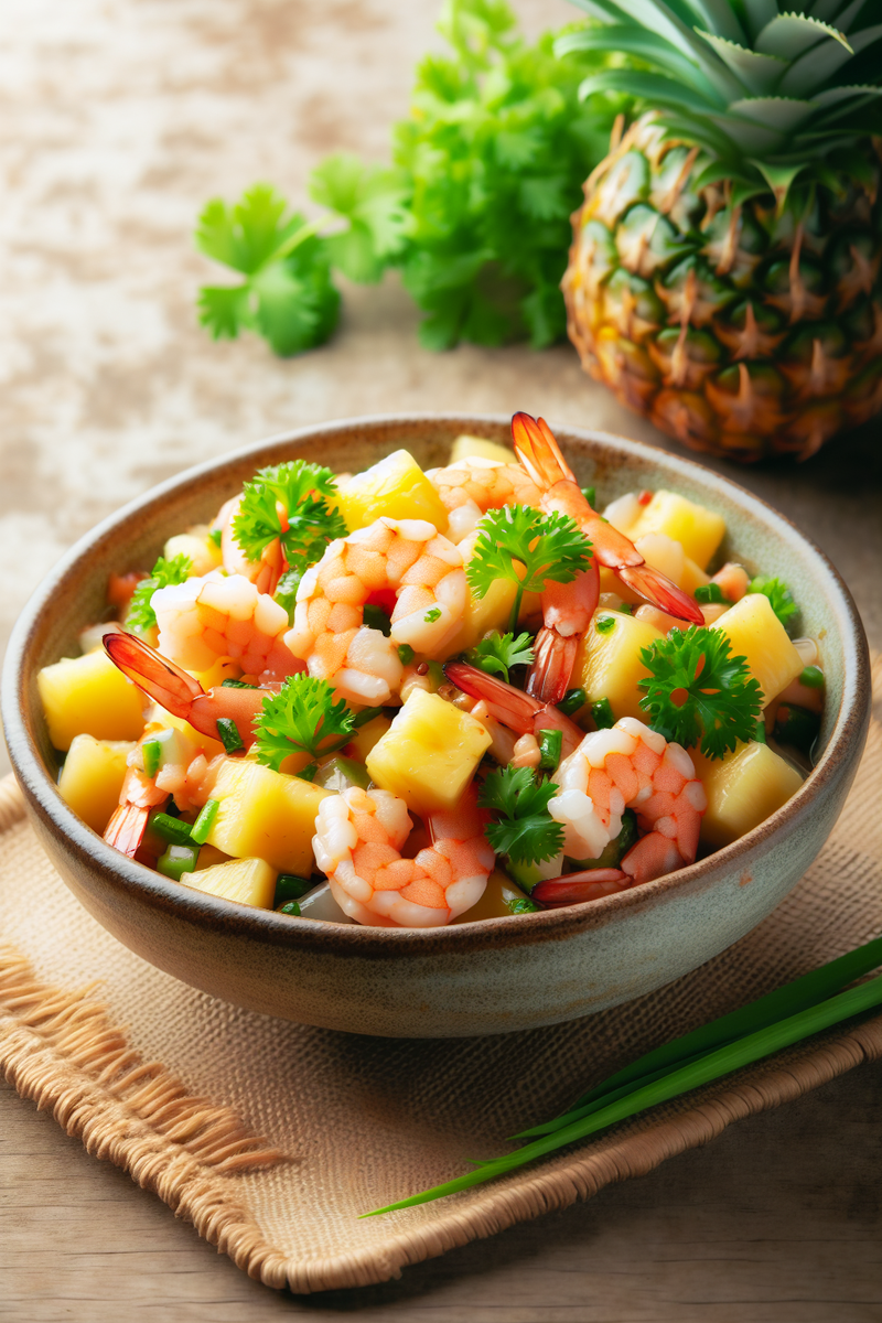Photo de la recette Salade de crevettes à l'ananas et à la coriandre