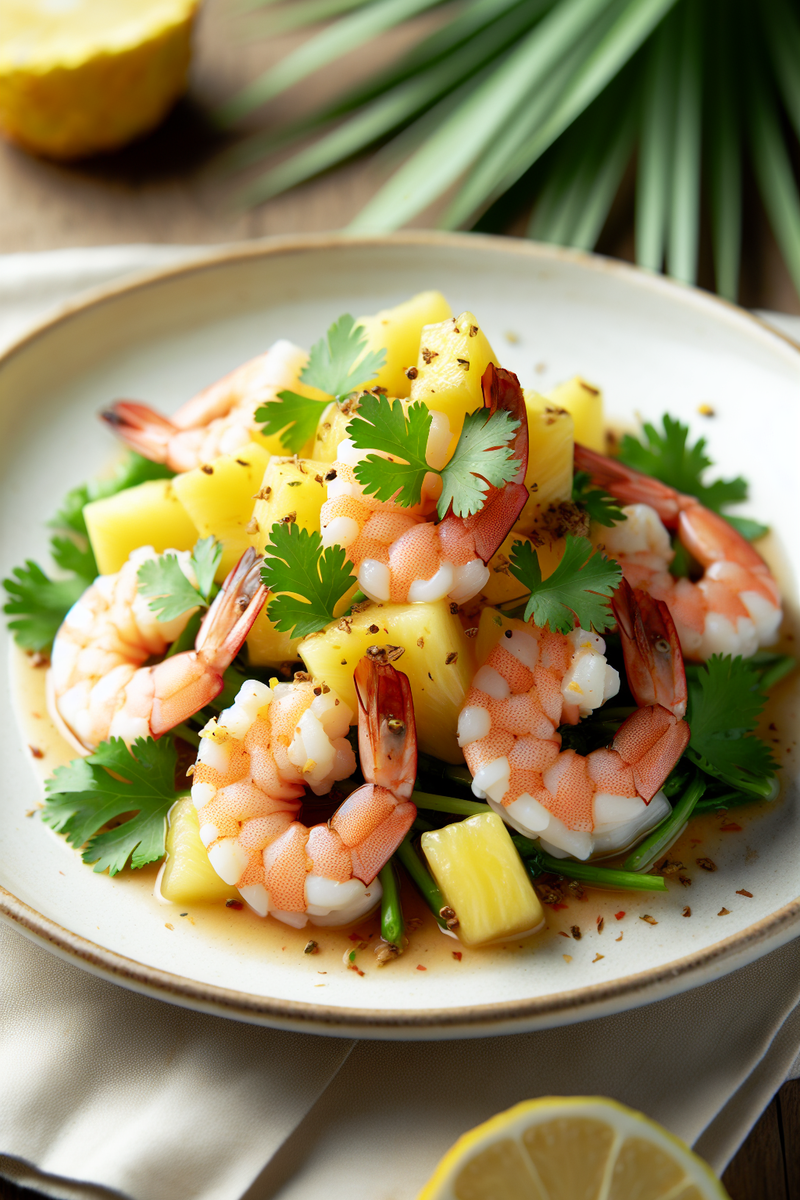 Photo de la recette Salade tropicale de crevettes à l'ananas et à la coriandre